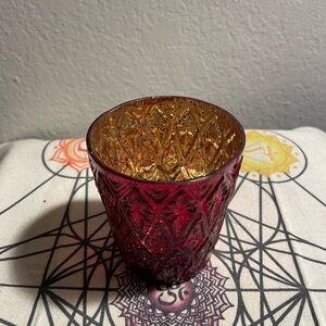 Elegant Red & Gold Glass Candle Holder